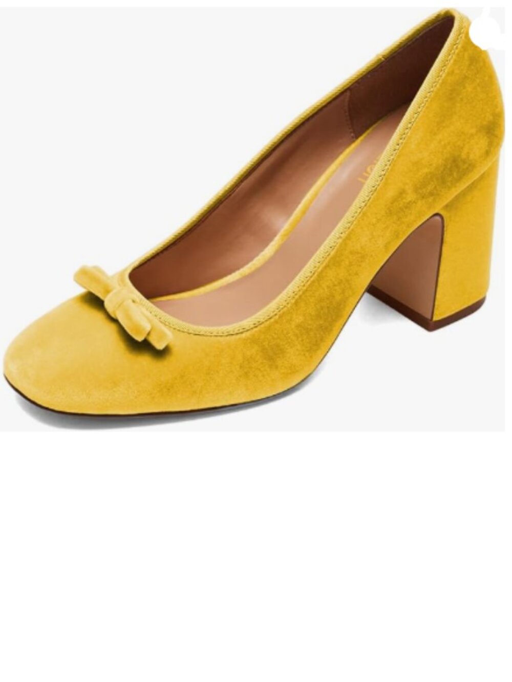 Pazzion Yellow Round Toe Pump Velvet Double Bow Chunky High Heel Slip On Shoe
